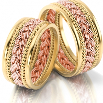 Obrączki ślubne ze złota z plecionym warkoczem AS7 (kolor złota: żółty/ różowy / żółty)