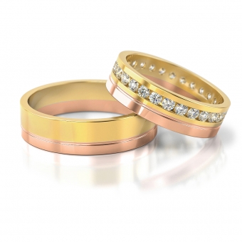 Obrączki ślubne z oprawionymi dookoła kamieniami AS78 (kolor złota: różowy / żółty)