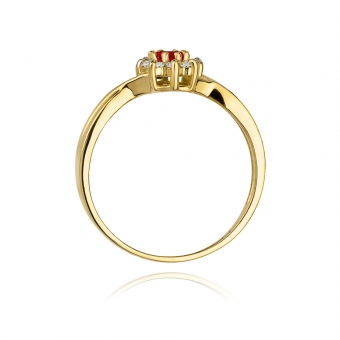 Złoty pierścionek z rubinem i brylantami BD72R