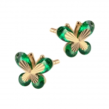 Złote kolczyki motylki zdobione zielonymi  cyrkoniami