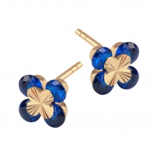 Złote kolczyki kwiatuszki z niebieskimi cyrkoniami