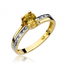 Złoty pierścionek z cytrynem i brylantami BD106C