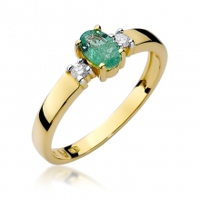 Złoty pierścionek ze szmaragdem i brylantami BD264SM