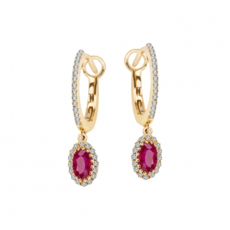 Złote kolczyki z rubinami i i brylantami