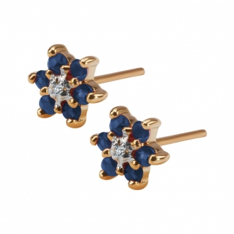 Złote kolczyki z szafirami i diamentami