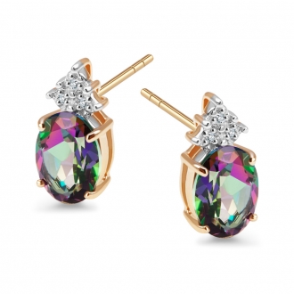 Złote kolczyki z topazami i brylantami z żółtego i białego złota