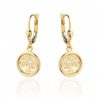 Złote kolczyki drzewko szczęścia w złotym kółku KG5089