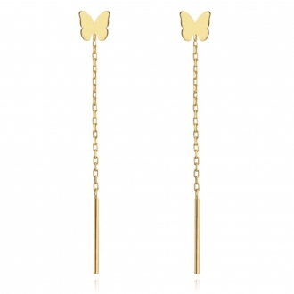 Złote kolczyki przewlekane motylek KG6463