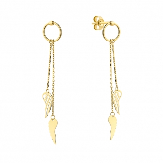 Złote kolczyki długie skrzydełka na łańcuszkach KG3766