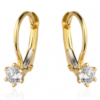 Złote kolczyki Centralna biała cyrkonia na francuskim zapięciu KG630