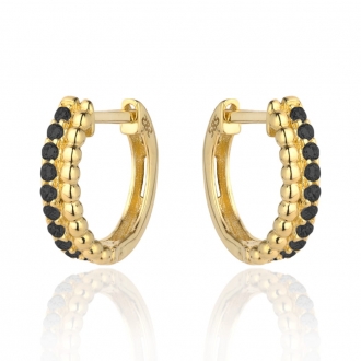 Złote kolczyki rząd złotych kuleczek i czarnych  cyrkonii KG7183