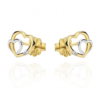 Złote kolczyki dwa serduszka dwukolorowe KG4475
