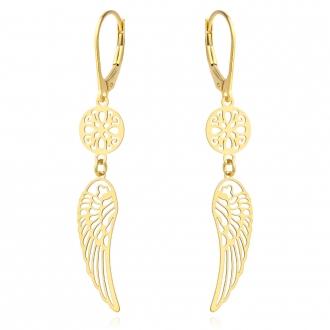Złote kolczyki Ażurowe kółeczko i skrzydło KG482604