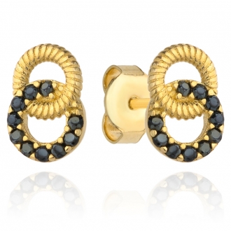 Złote kolczyki złączone dwa kółka KG6009