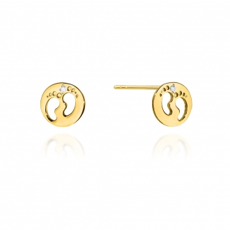 Złote kolczyki małe stópki z brylantami 0,01ct CKBD005