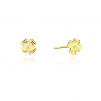 Złote kolczyki koniczynka z brylantami 0,01ct CKBD021