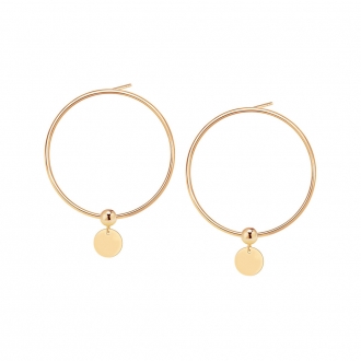 Złote kolczyki koła z motywem wiszącego małego kółka