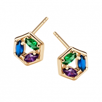Złote kolczyki z kolorowymi cyrkoniami
