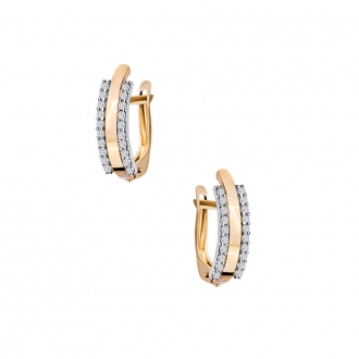 Złote kolczyki z 2 rzędami cyrkonii