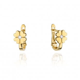 Złote kolczyki koniczynka z brylantami 0,06ct KOBD060