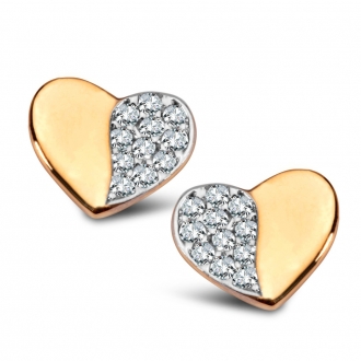 Złote kolczyki serca, połowa serca ozdobiona cyrkoniami