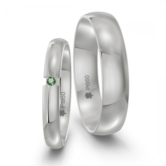 Platynowe obrączki PL027, szer. 3mm i 5mm; zielony brylant