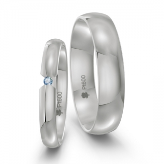Platynowe obrączki PL029, szer. 3mm i 5mm; wykończenie poler; niebieski brylant