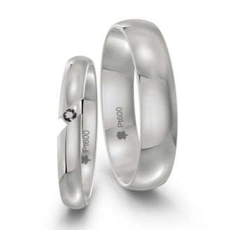 Platynowe obrączki PL030, szer. 3mm i 5mm; zielony brylant