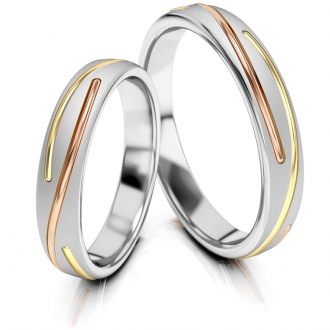Obrączki ślubne AS324 (kolor złota: biały / wstawki żółte i różowe)