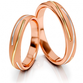 Obrączki ślubne AS324 (kolor złota: różowy / wstawki żółte i białe)