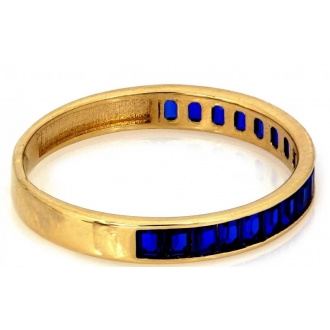 Złoty pierścionek z niebieskimi cyrkoniami