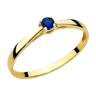 Złoty pierścionek zaręczynowy z cyrkonią szafirową PM001S