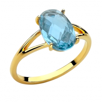 Złoty pierścionek z niebieską owalną cyrkonią PM009