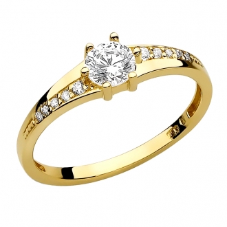 Złoty pierścionek zaręczynowy z cyrkoniami PM012