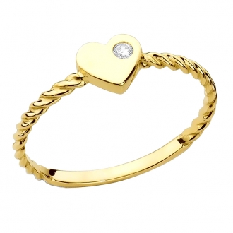 Złoty pierścionek serce z cyrkonią PM014