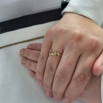 Złoty pierścionek z napisem LOVE PM018