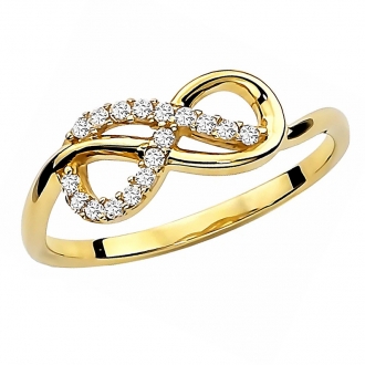 Złoty pierścionek z cyrkoniami  i znakiem nieskończoności PM019