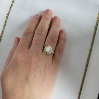 Złoty pierścionek z opalem i cyrkoniami PM024