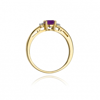 Złoty pierścionek z ametystem i brylantami BD10A