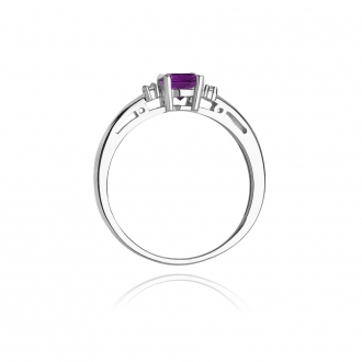 Złoty pierścionek z ametystem i brylantami BD10A