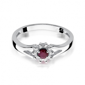 Pierścionek z białego złota z rubinem i brylantami BD185R/W