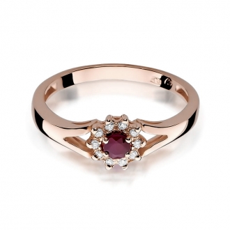 Pierścionek z różowego złota z rubinem i brylantami BD185R/R