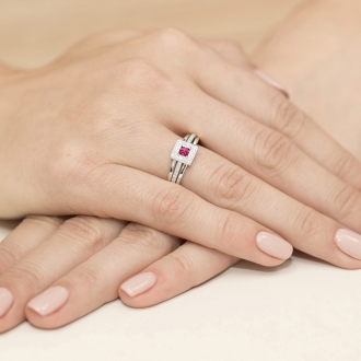 Pierścionek z białego złota z rubinem i brylantami BD271R/W