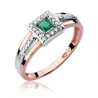 Pierścionek z różowego złota ze szmaragdem i brylantami BD271SM/R