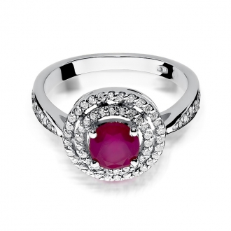 Pierścionek z białego złota z rubinem i brylantami BD274R/W