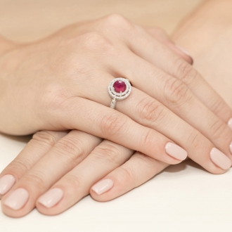 Pierścionek z białego złota z rubinem i brylantami BD274R/W