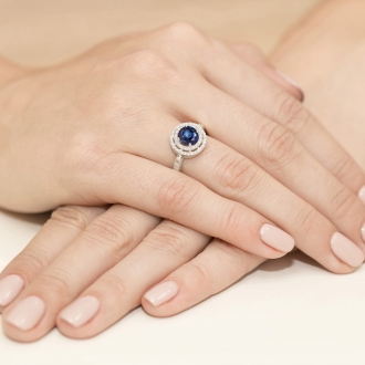 Pierścionek zaręczynowy z białego złota z szafirem i brylantami BD274S/W