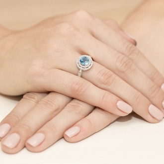 Pierścionek zaręczynowy z białego złota z topazem i brylantami BD274T/W