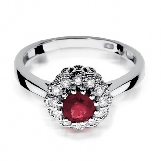 Pierścionek z białego złota z rubinem i brylantami BD284R/W