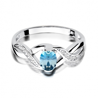 Pierścionek zaręczynowy z białego złota z topazem i brylantami BD28T/W